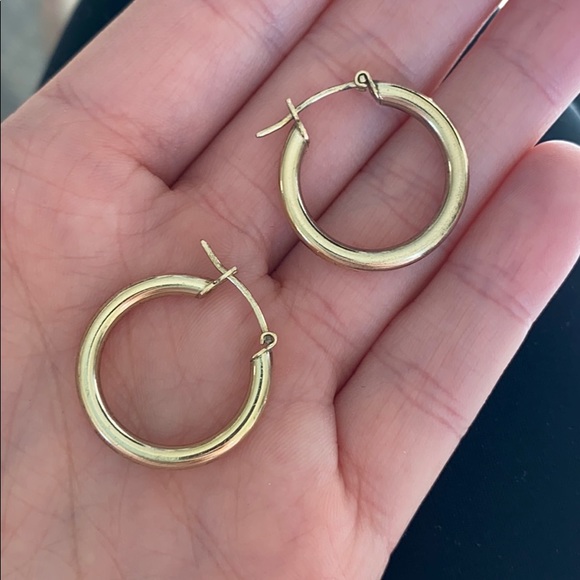 Gold Hollow Hoop Earrings - Picture 3 of 6